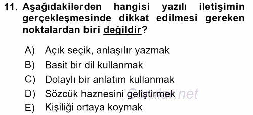 Etkili İletişim Teknikleri 2017 - 2018 Dönem Sonu Sınavı 11.Soru
