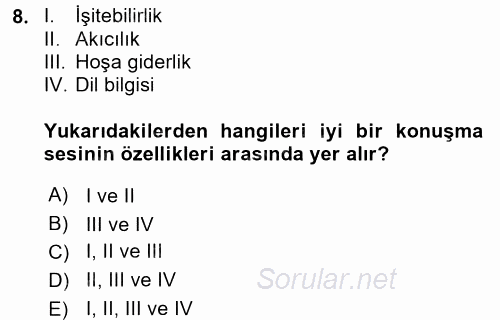 Etkili İletişim Teknikleri 2017 - 2018 Dönem Sonu Sınavı 8.Soru