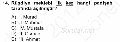 İslam Kurumları ve Medeniyeti 2012 - 2013 Dönem Sonu Sınavı 14.Soru