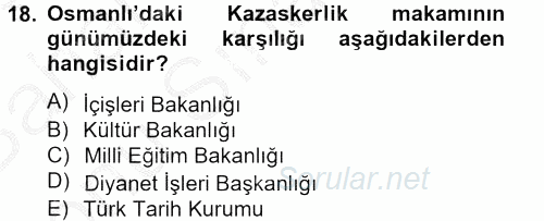 İslam Kurumları ve Medeniyeti 2012 - 2013 Dönem Sonu Sınavı 18.Soru