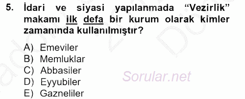 İslam Kurumları ve Medeniyeti 2012 - 2013 Dönem Sonu Sınavı 5.Soru