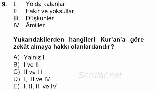 İslam Kurumları ve Medeniyeti 2012 - 2013 Dönem Sonu Sınavı 9.Soru