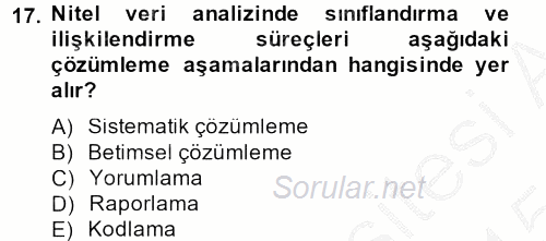 Sosyolojide Araştırma Yöntem ve Teknikleri 2014 - 2015 Dönem Sonu Sınavı 17.Soru