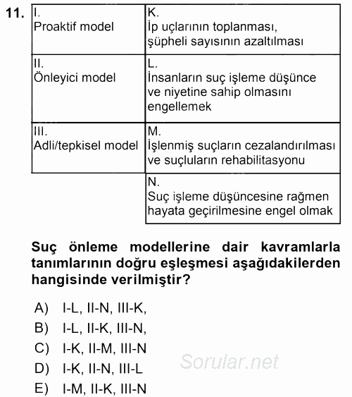 Suç Önleme Modelleri 2015 - 2016 Tek Ders Sınavı 11.Soru