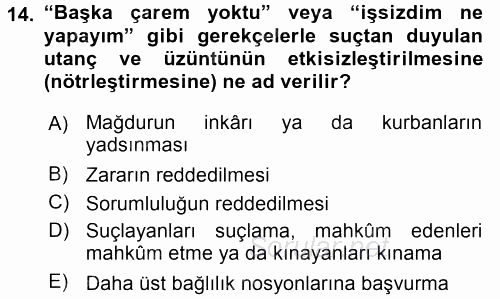 Suç Önleme Modelleri 2015 - 2016 Tek Ders Sınavı 14.Soru