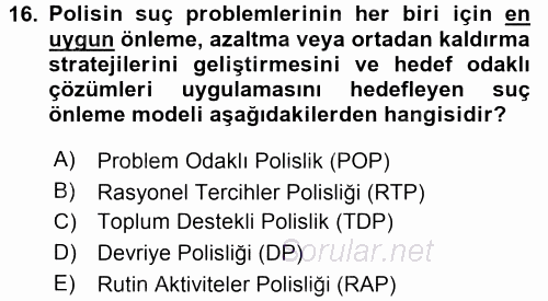 Suç Önleme Modelleri 2015 - 2016 Tek Ders Sınavı 16.Soru