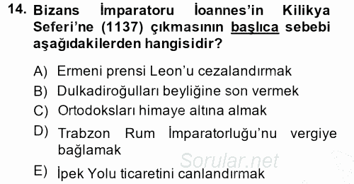 Türkiye Selçuklu Tarihi 2014 - 2015 Ara Sınavı 14.Soru