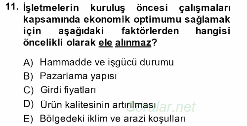 Hayvancılık Ekonomisi 2014 - 2015 Dönem Sonu Sınavı 11.Soru