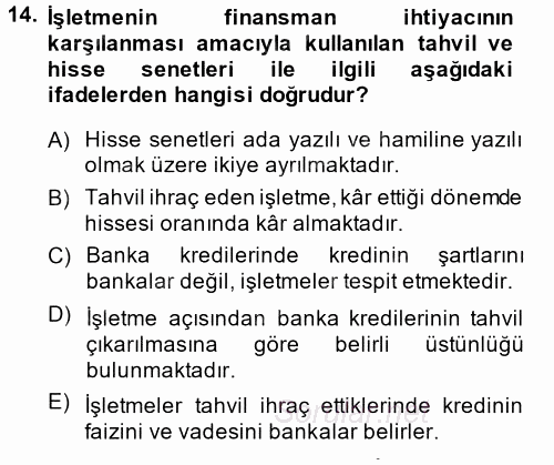 Hayvancılık Ekonomisi 2014 - 2015 Dönem Sonu Sınavı 14.Soru