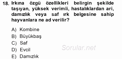 Hayvancılık Ekonomisi 2014 - 2015 Dönem Sonu Sınavı 18.Soru