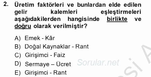 Hayvancılık Ekonomisi 2014 - 2015 Dönem Sonu Sınavı 2.Soru