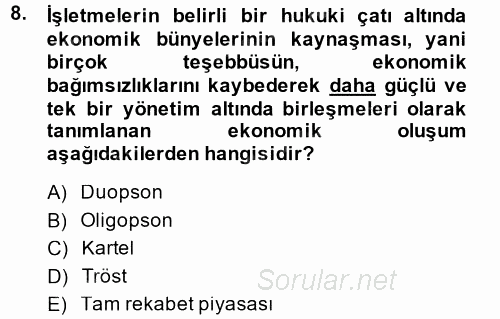 Hayvancılık Ekonomisi 2014 - 2015 Dönem Sonu Sınavı 8.Soru