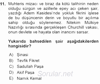 Tanzimat Dönemi Türk Edebiyatı 1 2015 - 2016 Ara Sınavı 11.Soru