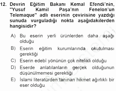 Tanzimat Dönemi Türk Edebiyatı 1 2015 - 2016 Ara Sınavı 12.Soru