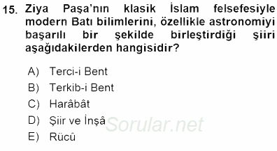 Tanzimat Dönemi Türk Edebiyatı 1 2015 - 2016 Ara Sınavı 15.Soru