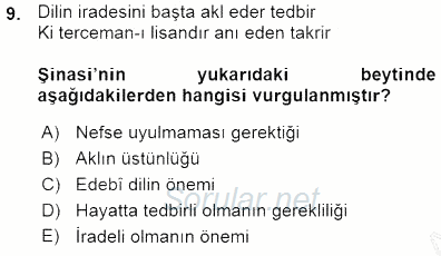 Tanzimat Dönemi Türk Edebiyatı 1 2015 - 2016 Ara Sınavı 9.Soru
