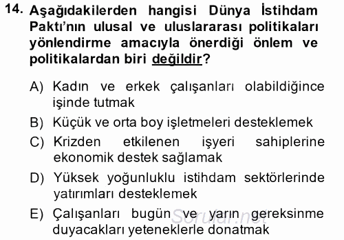 Uluslararası Sosyal Politika 2014 - 2015 Tek Ders Sınavı 14.Soru