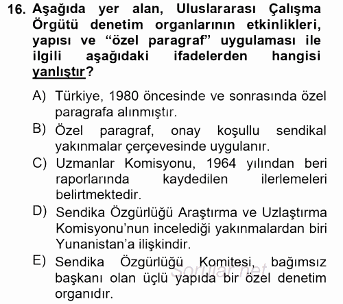 Uluslararası Sosyal Politika 2014 - 2015 Tek Ders Sınavı 16.Soru