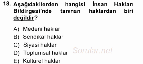 Uluslararası Sosyal Politika 2014 - 2015 Tek Ders Sınavı 18.Soru