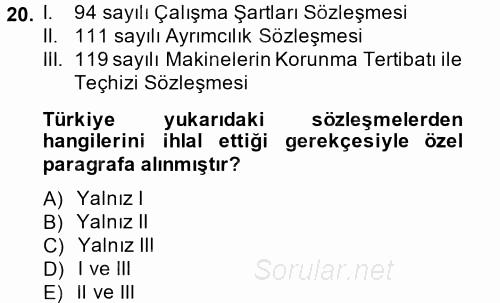 Uluslararası Sosyal Politika 2014 - 2015 Tek Ders Sınavı 20.Soru