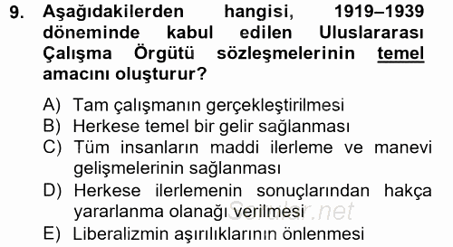 Uluslararası Sosyal Politika 2014 - 2015 Tek Ders Sınavı 9.Soru