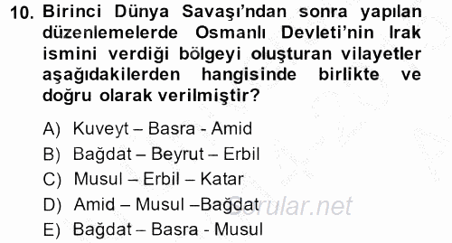 Modern Ortadoğu Tarihi 2014 - 2015 Ara Sınavı 10.Soru