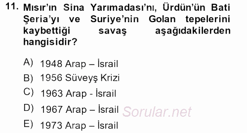 Modern Ortadoğu Tarihi 2014 - 2015 Ara Sınavı 11.Soru