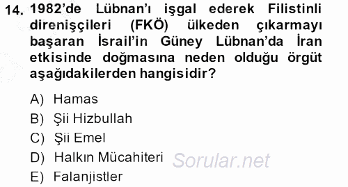 Modern Ortadoğu Tarihi 2014 - 2015 Ara Sınavı 14.Soru