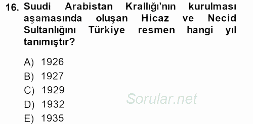 Modern Ortadoğu Tarihi 2014 - 2015 Ara Sınavı 16.Soru