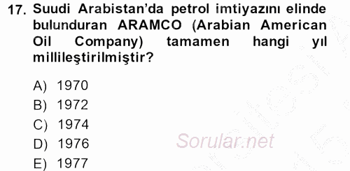 Modern Ortadoğu Tarihi 2014 - 2015 Ara Sınavı 17.Soru