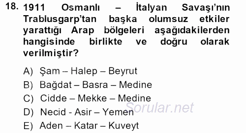 Modern Ortadoğu Tarihi 2014 - 2015 Ara Sınavı 18.Soru