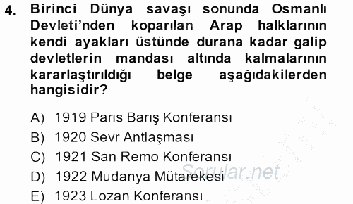Modern Ortadoğu Tarihi 2014 - 2015 Ara Sınavı 4.Soru