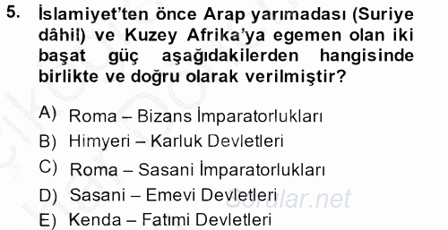 Modern Ortadoğu Tarihi 2014 - 2015 Ara Sınavı 5.Soru