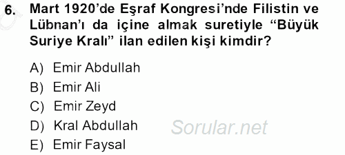 Modern Ortadoğu Tarihi 2014 - 2015 Ara Sınavı 6.Soru