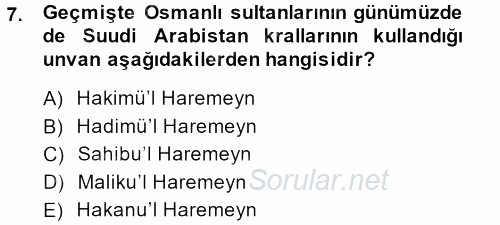 Modern Ortadoğu Tarihi 2014 - 2015 Ara Sınavı 7.Soru