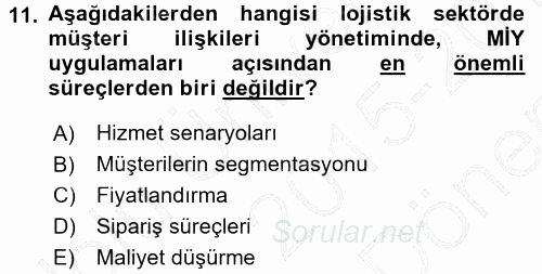 Lojistik İlkeleri 2015 - 2016 Dönem Sonu Sınavı 11.Soru