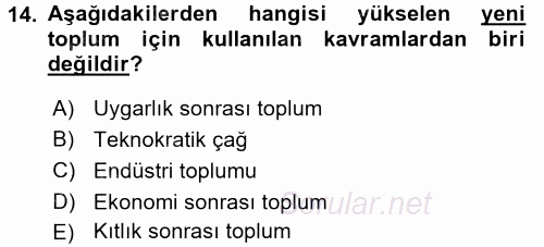 Endüstri Sosyolojisi 2017 - 2018 3 Ders Sınavı 14.Soru