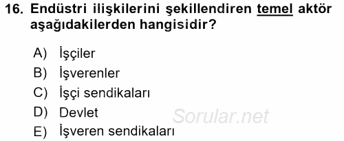 Endüstri Sosyolojisi 2017 - 2018 3 Ders Sınavı 16.Soru