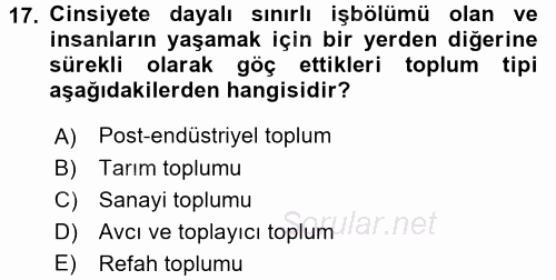 Endüstri Sosyolojisi 2017 - 2018 3 Ders Sınavı 17.Soru