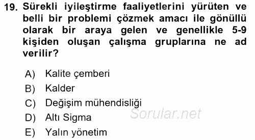 Endüstri Sosyolojisi 2017 - 2018 3 Ders Sınavı 19.Soru
