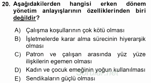 Endüstri Sosyolojisi 2017 - 2018 3 Ders Sınavı 20.Soru