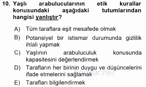 Yaşlılarda Çatışma Ve Stres Yönetimi 2 2017 - 2018 Dönem Sonu Sınavı 10.Soru