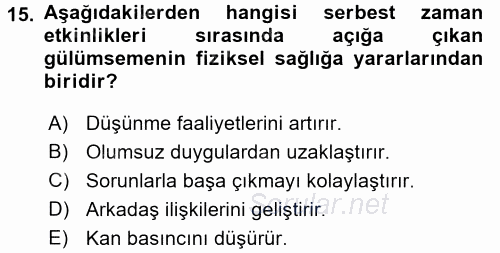 Yaşlılarda Çatışma Ve Stres Yönetimi 2 2017 - 2018 Dönem Sonu Sınavı 15.Soru
