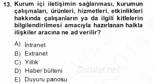 Bütünleşik Pazarlama İletişimi 2013 - 2014 Ara Sınavı 13.Soru