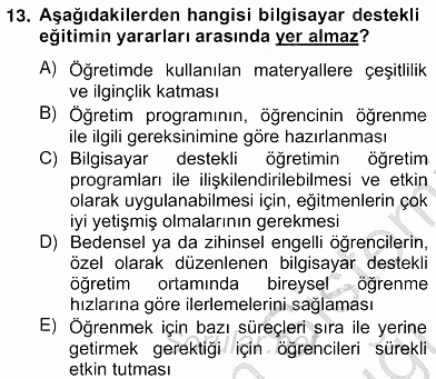 Bilgisayar 2 2012 - 2013 Ara Sınavı 13.Soru