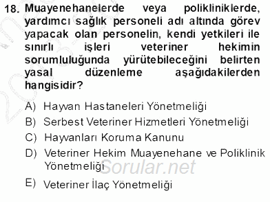 Veteriner Hizmetleri Mevzuatı ve Etik 2013 - 2014 Ara Sınavı 18.Soru