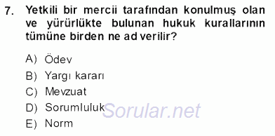 Veteriner Hizmetleri Mevzuatı ve Etik 2013 - 2014 Ara Sınavı 7.Soru