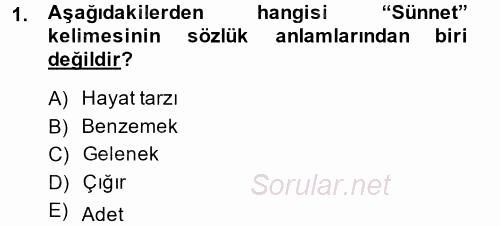 Hadis Tarihi ve Usulü 2014 - 2015 Tek Ders Sınavı 1.Soru