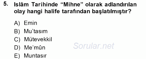 Hadis Tarihi ve Usulü 2014 - 2015 Tek Ders Sınavı 5.Soru