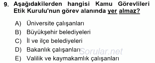 Kamu Yönetiminde Çağdaş Yaklaşımlar 2016 - 2017 Dönem Sonu Sınavı 9.Soru